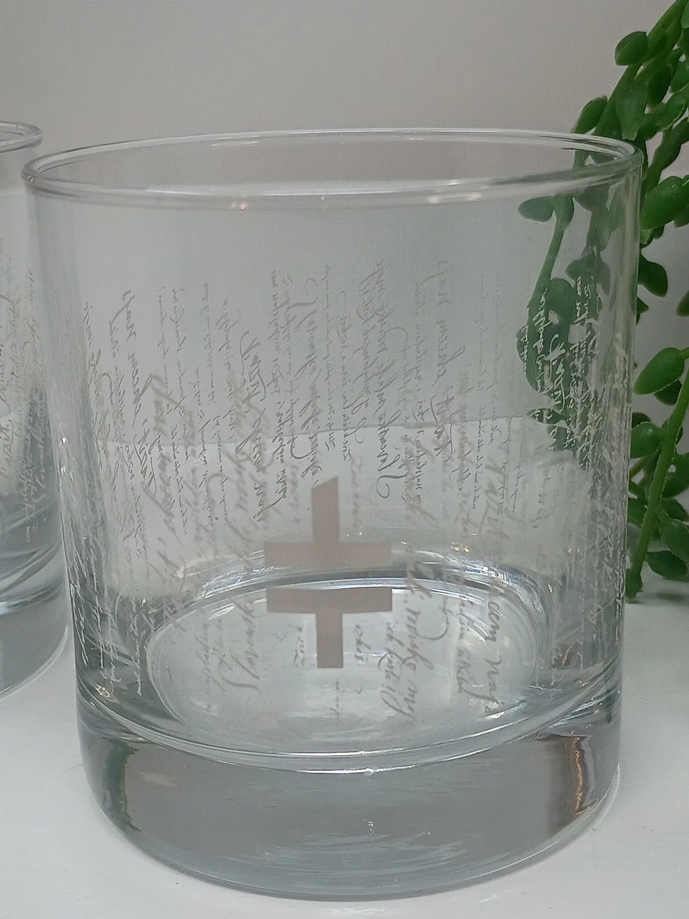 Set of 2 Slovenia Clear Etched Double Old Fashioned Glasses